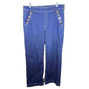 Chico's Pull On Wide Leg Jeans Womens Sz 3R (US 16R Dark Wash Stretch Denim